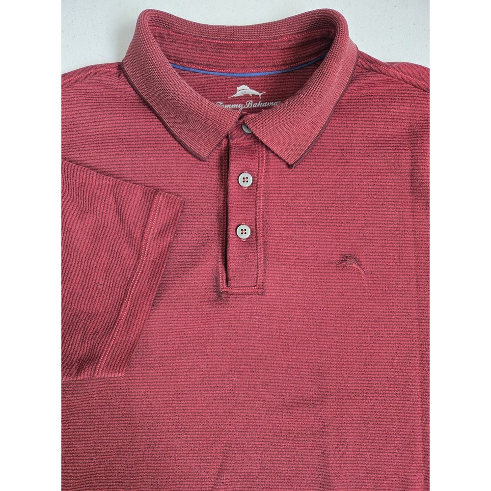 Tommy Bahama‎ Men's Large Red Maroon Soft Casual Striped Short Sleeve Polo Shirt
